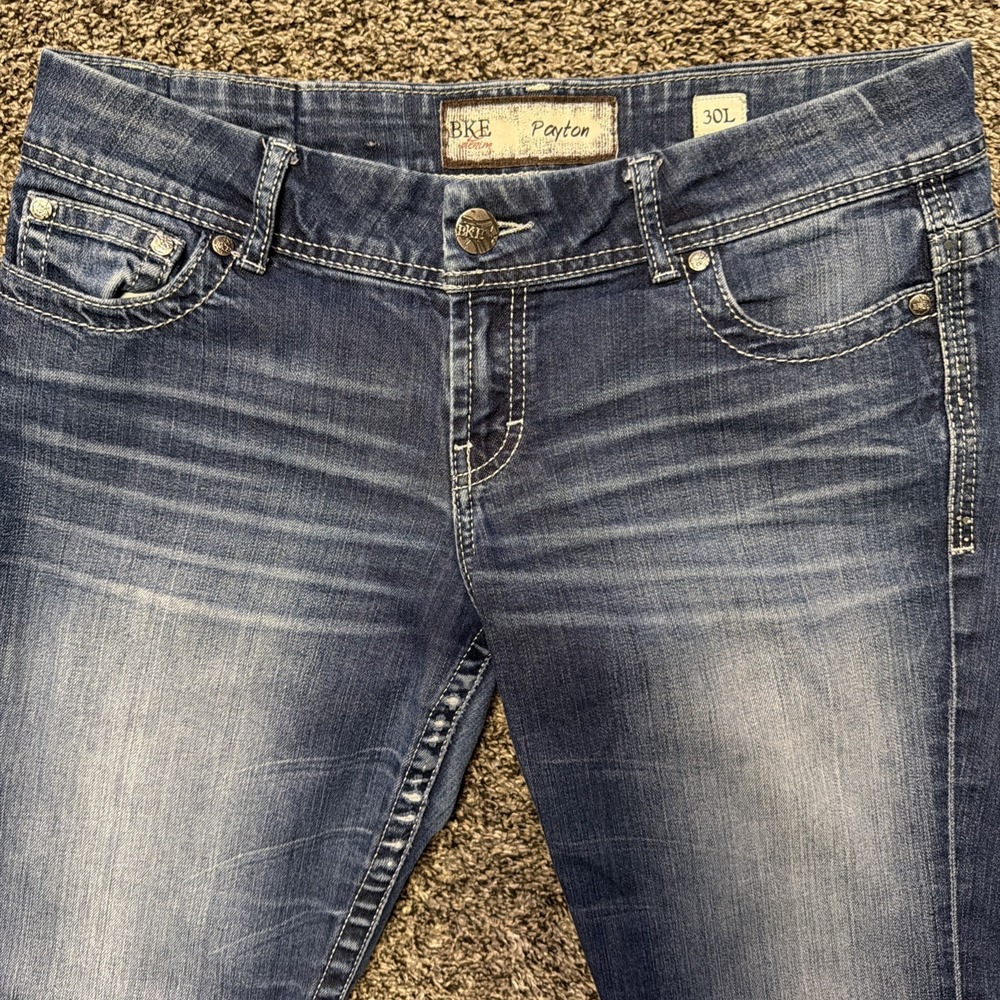 BKE Jeans Womens 30 L Boot Cut Low Rise Denim Stretch Dark Wash Payton 34x31.5 - Picture 2 of 10